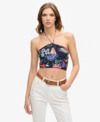 Superdry Crop Cut Out Woven Top – krótki top z wycięciem, fakturowany materiał. Topy sportowe damskie Superdry., na lato, s, bez wzorów, z materiału, bez ramiączek. Za 233.00 zł.