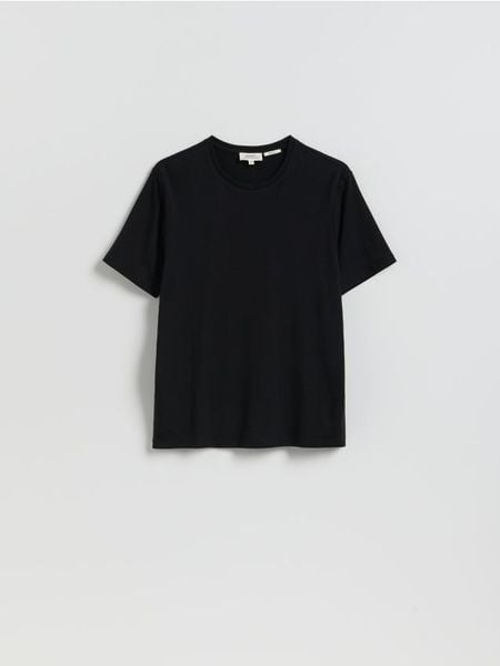 T-shirt regular z włóknem bambusowym - czarny. Czarne t-shirty męskie Reserved, l, bez wzorów, z dzianiny, bez kołnierzyka. Za 89.99 zł.