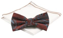 Mucha Męska z Białą Poszetką - Chattier - Kolor Miedziany z Niebieskimi Akcentami. Białe krawaty i muchy męskie Chattier, bez wzorów, z mikrofibry, eleganckie. Za 59.00 zł.