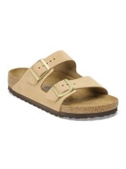Birkenstock Skórzane klapki "Arizona" w kolorze beżowym rozmiar: 39. Brązowe klapki damskie Birkenstock, bez wzorów, bez obcasa. Za 439.24 zł.