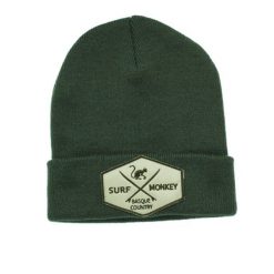 Czapka beanie – haftowane logo / organiczna / rozmiar uniwersalny (zielona). Zielone czapki męskie SURF MONKEY, z aplikacjami, z bawełny. Za 139.95 zł.