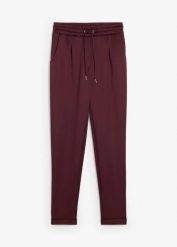 Spodnie chino z materiału scuba. Czerwone spodnie materiałowe damskie bonprix, bez wzorów. Za 109.99 zł.