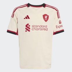 Koszulka wyjadowa Liverpool FC 25/26. Białe t-shirty damskie Adidas, m, z materiału, bez ramiączek, do piłki nożnej. Za 329.00 zł.