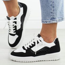 Białe czarne sportowe buty damskie McBraun 23263. Białe buty sportowe na co dzień damskie McBraun, bez wzorów, ze skóry, na fitness i siłownię. Za 99.00 zł.