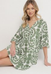 Zielona Bawełniana Sukienka Rozkloszowana z Guzikami Janisse. Zielone sukienki damskie Born2be, na co dzień, m, bez wzorów, z bawełny, eleganckie, bez kołnierzyka, bez ramiączek, mini, proste. W wyprzedaży za 51.99 zł.