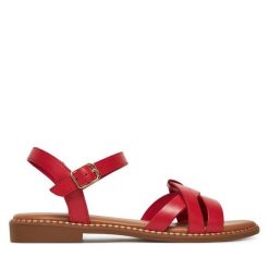 Sandały Lasocki. Czerwone sandały damskie Lasocki, bez wzorów, bez obcasa, na płaskiej podeszwie. Za 149.99 zł.