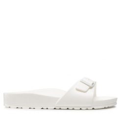 Klapki Birkenstock. Białe klapki damskie Birkenstock, bez wzorów, bez obcasa. Za 129.99 zł.