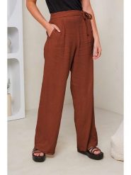 Rodier Lin Lniane spodnie w kolorze brązowym rozmiar: S/M. Brązowe spodnie materiałowe damskie Rodier Lin, bez wzorów, ze lnu, z podwyższonym stanem. Za 109.52 zł.