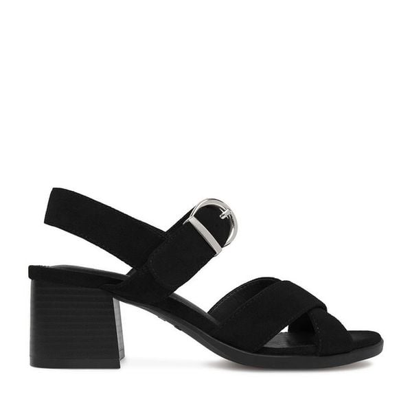 Sandały JENNY. Czarne sandały damskie Jenny, bez wzorów, bez obcasa, na słupku. Za 129.99 zł.