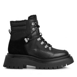 Trzewiki Pepe Jeans. Czarne botki damskie Pepe Jeans, z jeansu, bez obcasa, na płaskiej podeszwie, bez zapięcia. Za 659.99 zł.
