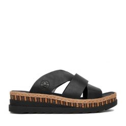 Klapki Rieker. Czarne klapki damskie Rieker, bez wzorów, bez obcasa. Za 299.99 zł.