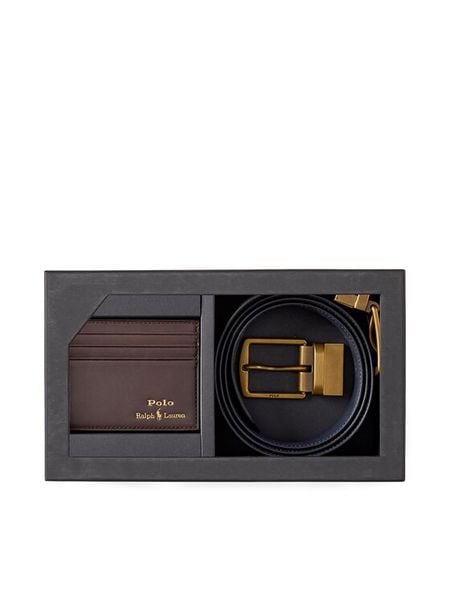 Polo Ralph Lauren Zestaw etui na karty i pasek 405880721002 Brązowy. Brązowe paski męskie Polo Ralph Lauren, bez wzorów, ze skóry. Za 799.99 zł.
