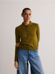 Sweter polo z domieszką wełny - oliwkowy. Zielone swetry klasyczne damskie Reserved, l, z dzianiny, bez kołnierzyka. W wyprzedaży za 39.99 zł.