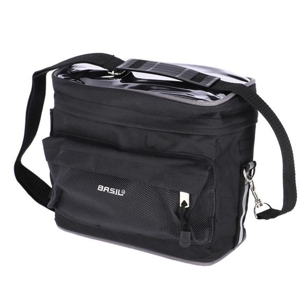 Basil Mali Torba na kierownicę 8 L hydrofobowa odczepiana czarna. Czarne torebki klasyczne damskie BASIL, bez wzorów, z materiału, bez dodatków. Za 206.99 zł.