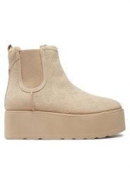 Guess Botki Jilaine FLFJIL FAL10 Beżowy. Brązowe botki damskie Guess, ze skóry, bez obcasa, na koturnie, bez zapięcia. Za 629.99 zł.
