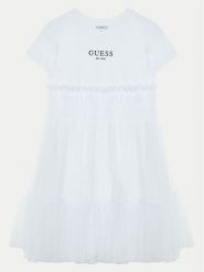 Guess Sukienka elegancka J5RK18 K6YW0 Biały Regular Fit. Białe sukienki dziewczęce Guess, z aplikacjami, z bawełny, eleganckie, bez ramiączek. Za 199.99 zł.