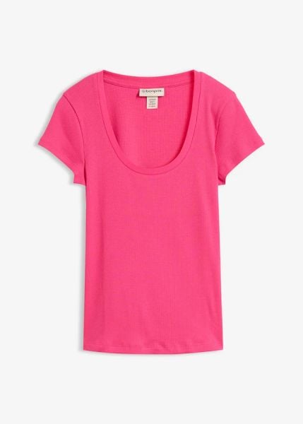 T-shirt z czystej bawełny organicznej. Czerwone t-shirty damskie bonprix, bez wzorów, z bawełny, bez kołnierzyka. Za 24.99 zł.