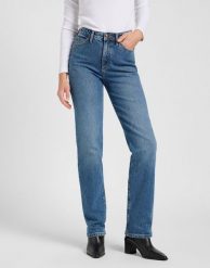 DAMSKIE SPODNIE JEANSOWE LEE JUNE RAYS OF INDIGO 112371090. Niebieskie spodnie materiałowe damskie Lee, bez wzorów, z jeansu. Za 219.99 zł.