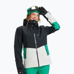 Kurtka snowboardowa damska ROXY Stormdash. Czarne kurtki damskie Roxy, l, bez wzorów, z materiału, bez kaptura, snowboardowy. Za 869.99 zł.