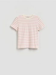 T-shirt z bawełny merceryzowanej - brudny róż. Czerwone t-shirty damskie Reserved, l, bez wzorów, z bawełny, bez kołnierzyka. Za 79.99 zł.