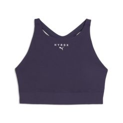 Damski stanik z wysokim dekoltem PUMA x HYROX SHAPELUXE PUMA. Fioletowe biustonosze sportowe damskie Puma, bez wzorów, z dzianiny. Za 249.00 zł.