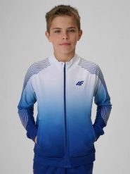 Bluza sportowa regular bez kaptura chłopięca 4F 4FJRSS26TFSWM1043. Niebieskie bluzy bez kaptura męskie 4f, bez wzorów, z elastanu, klasyczne, bez kołnierzyka, bez ramiączek. Za 149.99 zł.