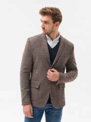 Marynarka męska casual - brązowa V3. Brązowe marynarki męskie Ombre Clothing, bez wzorów, z bawełny. W wyprzedaży za 119.99 zł.