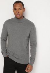 Szary Sweter Półgolf z Bawełną Ozdobiony Ściągaczami Zolila. Szare swetry męskie Born2be, m, bez wzorów, z bawełny, bez kołnierzyka. Za 64.99 zł.