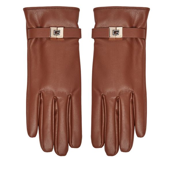 Rękawiczki Damskie Guess. Brązowe rękawiczki damskie Guess, z aplikacjami, z dzianiny. Za 219.99 zł.