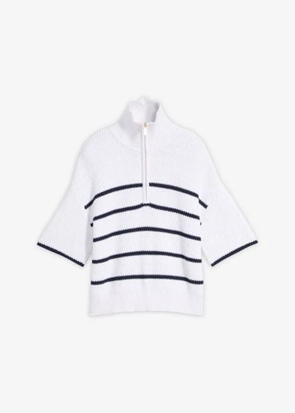 Sweter z dekoltem troyer, z domieszką bawełny. Białe swetry klasyczne damskie bonprix, z bawełny, bez kołnierzyka. Za 112.99 zł.