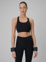 4F Biustonosz treningowy z niskim wsparciem damski - czarny XS. Czarne biustonosze sportowe damskie 4f, bez wzorów, z gumy. Za 99.99 zł.