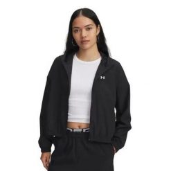Kurtka Under Armour Rival Woven Hoody. Czarne kurtki damskie Under Armour, bez wzorów, bez kaptura. Za 199.99 zł.
