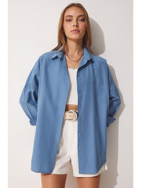 Happiness Istanbul Bluzka w kolorze niebieskim rozmiar: 36. Niebieskie bluzki damskie Happiness Istanbul, bez wzorów, bez kołnierzyka, bez ramiączek. Za 66.00 zł.