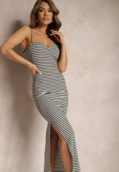 Czarno-Biała Sukienka Bodycon z Regulowanymi Ramiączkami i Wzorem w Paseczki Jalilena. Czarne sukienki damskie Renee, na co dzień, uniwersalny, z aplikacjami, eleganckie, bez kołnierzyka, bez ramiączek, maxi, bodycon. W wyprzedaży za 62.99 zł.