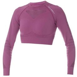 Top damski BRUBECK GYM - bezszwowy, oddychający. Fioletowe topy sportowe damskie Brubeck, l, bez wzorów, z materiału, bez ramiączek. Za 159.99 zł.