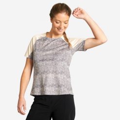 Koszulka rowerowa MTB damska Rockrider Expl 100. Brązowe topy sportowe damskie ROCKRIDER, m, bez wzorów, z materiału, bez ramiączek. Za 49.99 zł.