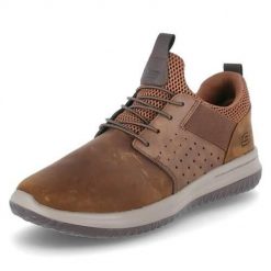 Buty do chodzenia męskie Skechers Delson Axton. Brązowe buty sportowe na co dzień męskie Skechers, z gumy, bez zapięcia, trekkingowe. Za 309.00 zł.