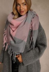 Różowo-Szary Szalik Saltorin. Czerwone szaliki i kominy damskie Renee, bez wzorów, z bawełny. Za 49.99 zł.