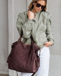 Miejska torebka z regulowanymi rączkami shopper pleciona skóra handmade - MARCO MAZZINI brąz. Shopper bag damskie bez wzorów, ze skóry, duże, bez dodatków. Za 659.00 zł.