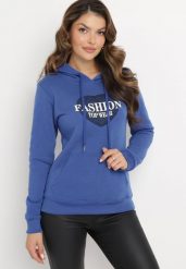 Niebieska Bluza Kangurka z Kapturem z Polarem i Nadrukiem z Sercem Sinha. Niebieskie bluzy z kapturem damskie Born2be, l, z polaru. Za 84.99 zł.