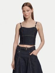 Guess Top W6YH15 D1351 Granatowy Slim Fit. Niebieskie topy damskie Guess, xs, z aplikacjami, z bawełny, bez kołnierzyka. Za 474.99 zł.