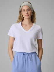 4F T-shirt regular gładki damski - biały XL. Białe t-shirty damskie 4f, uniwersalny, bez wzorów, z materiału, bez kołnierzyka. Za 49.99 zł.