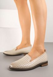 Beżowe Półbuty z Ażurowymi Wycięciami i Skórzaną Wkładką Nelaura. Brązowe półbuty damskie Born2be, w ażurowe wzory, z jeansu, eleganckie, bez obcasa. Za 139.99 zł.