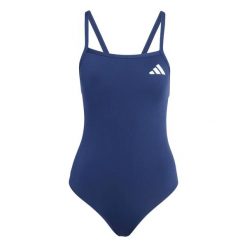 Jednoczęściowy kostium kąpielowy z plecami w kształcie V, cienkimi ramiączkami d. Niebieskie stroje jednoczęściowe damskie Adidas, bez wzorów. Za 174.70 zł.