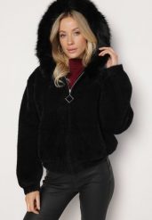 Czarna Rozpinana Bluza z Wiskozą Wełną i Futerkiem Tesalttia. Czarne bluzy bez kaptura damskie Born2be, l, z jeansu. Za 219.99 zł.