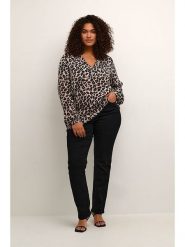 KAFFE curve Bluzka "Mirta Tilly" w kolorze beżowo-czarnym rozmiar: 44. Brązowe bluzki damskie KAFFE curve, bez wzorów, bez kołnierzyka, bez ramiączek. Za 82.83 zł.