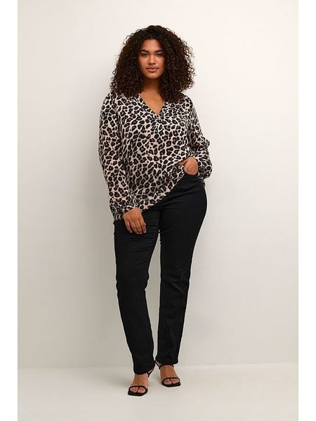 KAFFE curve Bluzka "Mirta Tilly" w kolorze beżowo-czarnym rozmiar: 44. Brązowe bluzki damskie KAFFE curve, bez wzorów, bez kołnierzyka, bez ramiączek. Za 82.83 zł.