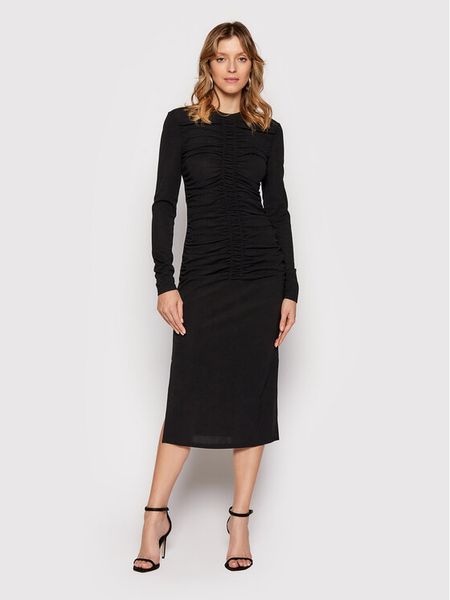 KARL LAGERFELD Sukienka codzienna Ruched 220W1352 Czarny Slim Fit. Czarne sukienki damskie Karl Lagerfeld, na co dzień, xs, bez wzorów, z syntetyku, bez kołnierzyka, bez ramiączek, proste. Za 689.99 zł.