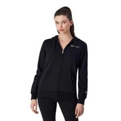 Bluza Damska Z Pełnym Zamkiem Błyskawicznym Z Markowym Rękawem. Czarne bluzy z kapturem damskie CHAMPION, l, z bawełny. Za 426.99 zł.