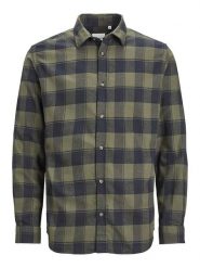 Jack & Jones Koszula "Joshua" w kolorze oliwkowo-granatowym rozmiar: L. Brązowe koszule męskie Jack & Jones, l, bez wzorów, z bawełny, bez kołnierzyka, bez ramiączek. Za 114.44 zł.